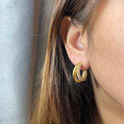 Metal Stone Layered Hoops