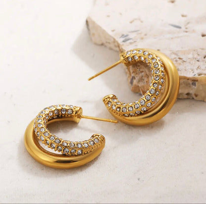 Metal Stone Layered Hoops